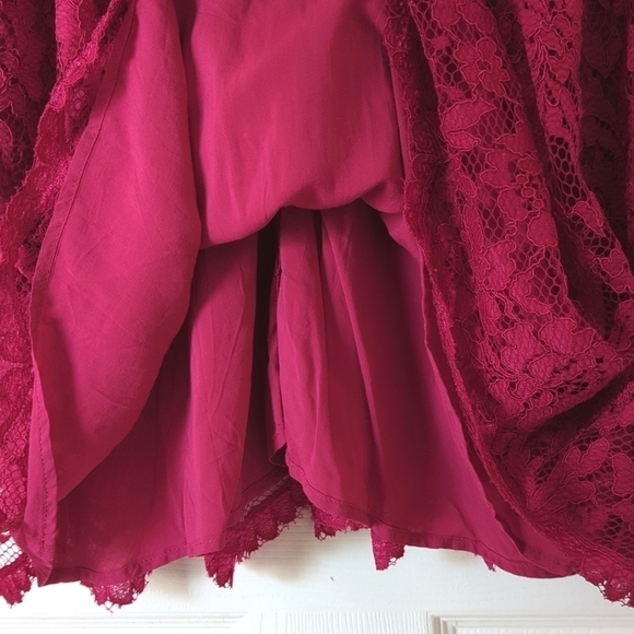 Free People Lost In A Dream Lace Halter Split Back Twofer Mini Dress Magenta 6 - Picture 6 of 15